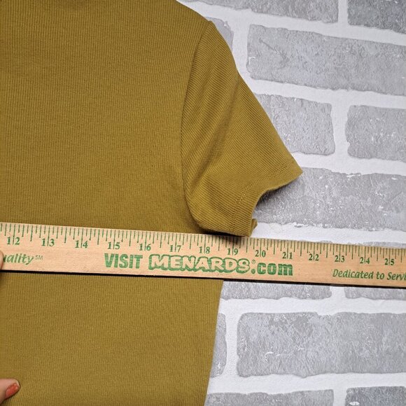 Madewell Womens Ribbed Henley High-Crop Tee Mustard‎ color Size Large - Picture 7 of 9